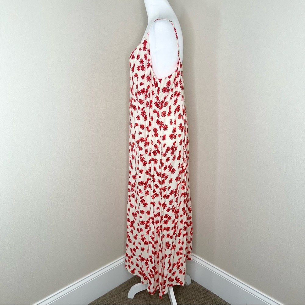 Reformation ALEXANDRA Ivory & Red Daisy Floral Sleeveless V-Neck Midi Dress - Picture 9 of 15